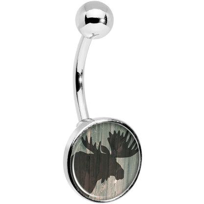 Holiday Rustic Wood Moose Belly Ring