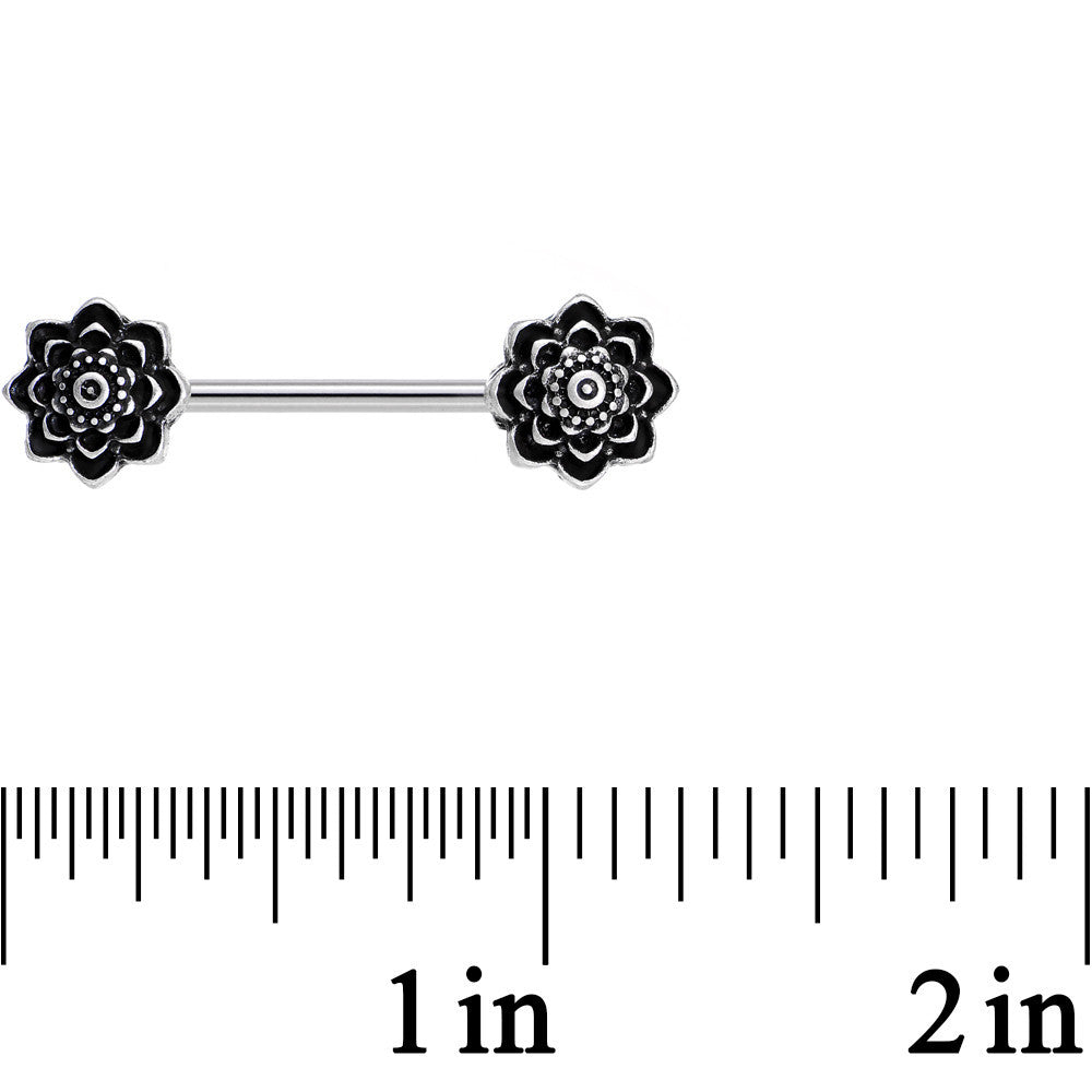 14G 5/8 Symmetric Black Lotus Flower Nipple Babell Set