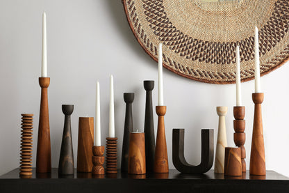 Tapered Candlestick Holder Pine Wood Cognac, Espresso, Natural