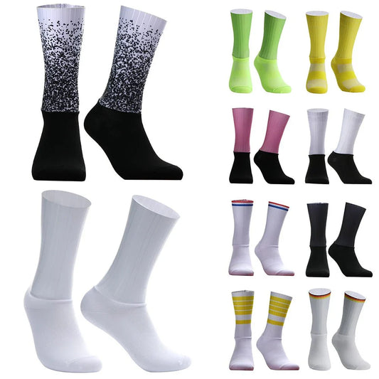 Unisex Anti-Slip Aero Cycling Socks | Silicone-Striped Knee-High Sports Socks