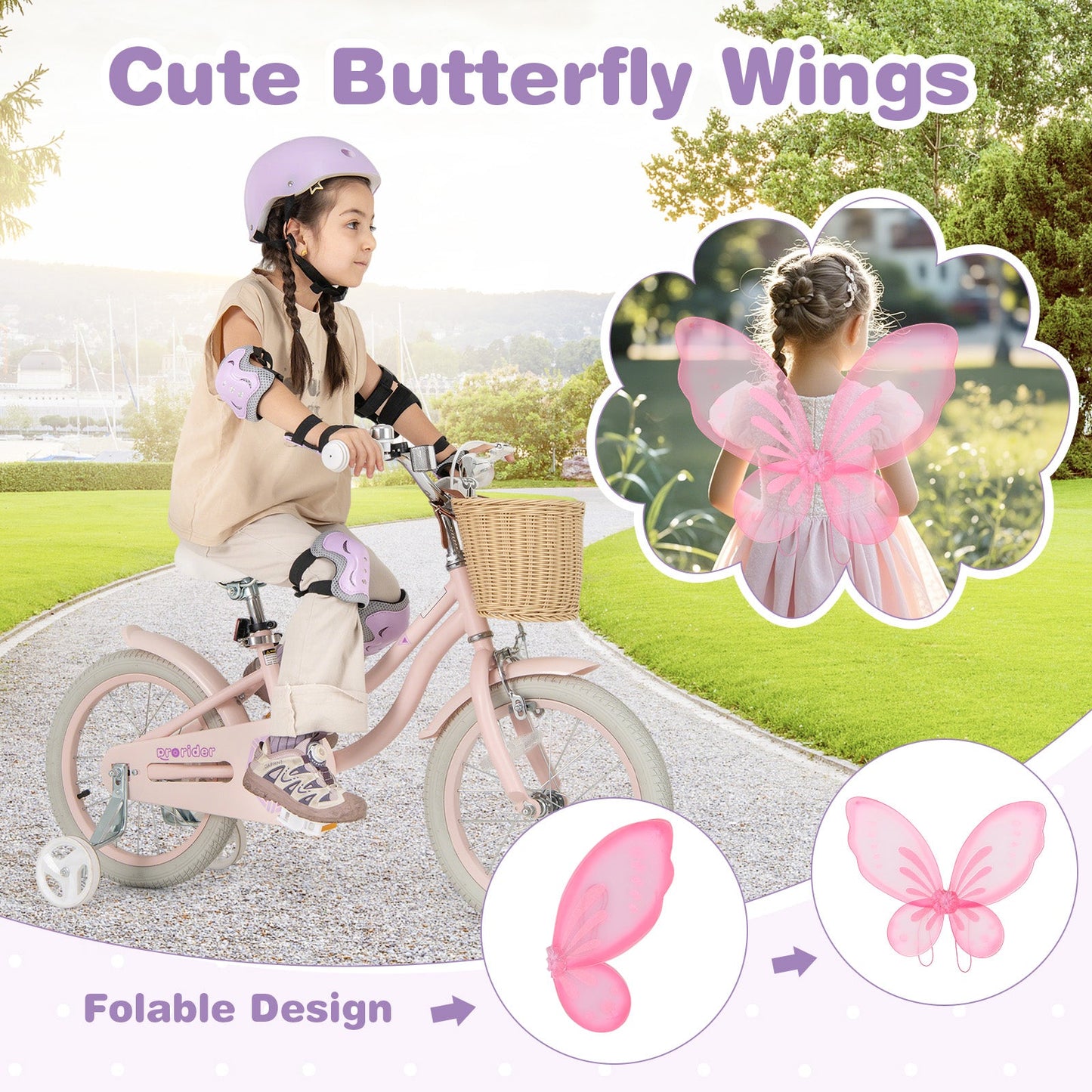 12 Inch Kids Bike with Helmet Protective Set Pink