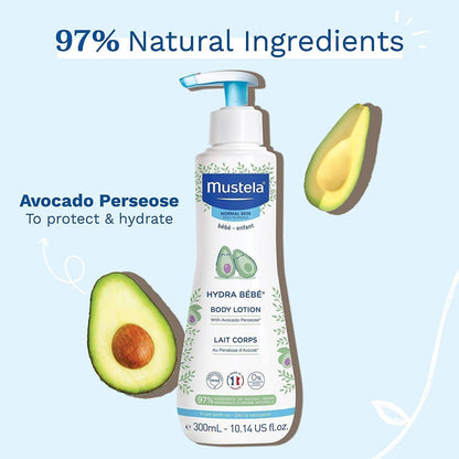 Mustela Hydra BŽbŽ: Gentle & Natural Baby Body Lotion - 300ml for Daily Hydration, Protection & Sensitive Skin - Pure, Safe & Effective Skincare