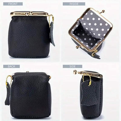 Vintage Genuine Leather Mini Handbag Organizer with Secure Kiss Lock