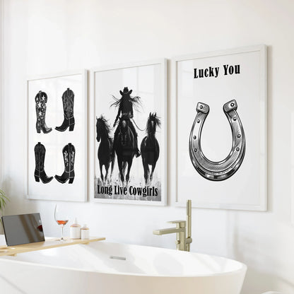 Western Cowgirl Wall Art Set of 3. Rustic Ranch Decor