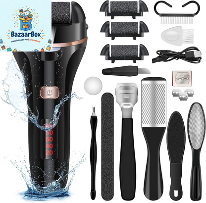 Electric Foot File Callus Remover, Rechargeable Pedicure Tools Foot Care Kit, Callus Remover for Feet with 3 Roller Heads,2 Speed for Remove Cracked Heels Calluses and Hard Skin