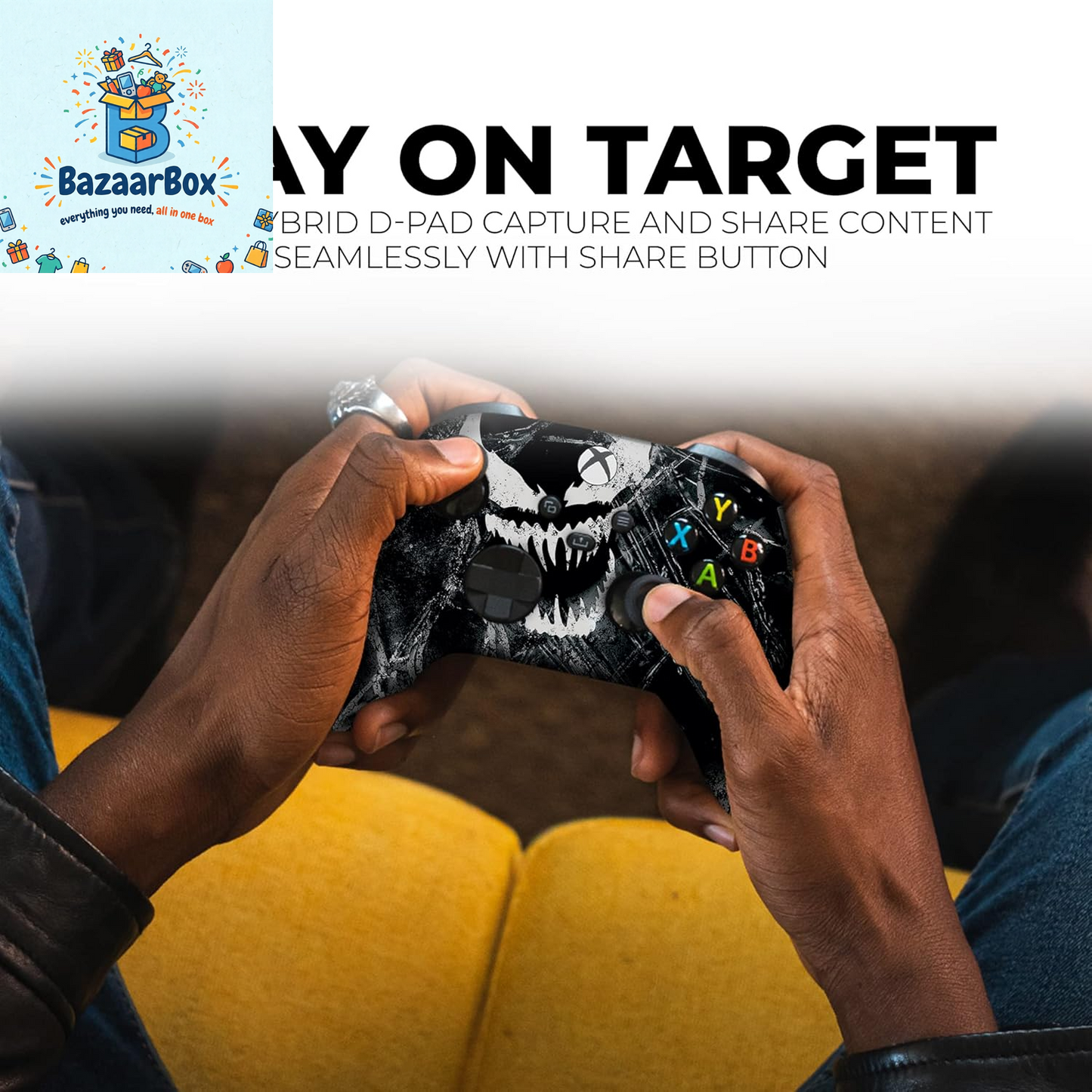 Vennom Custom X-Box Controller Wireless Compatible with X-Box One/X-Box Series X/S Proudly Customized in USA with Permanent HYDRO-DIP Printing (NOT JUST a SKIN)