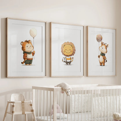Woodland Jungle Set of 3 Prints. Lion, Giraffe, Tiger Art