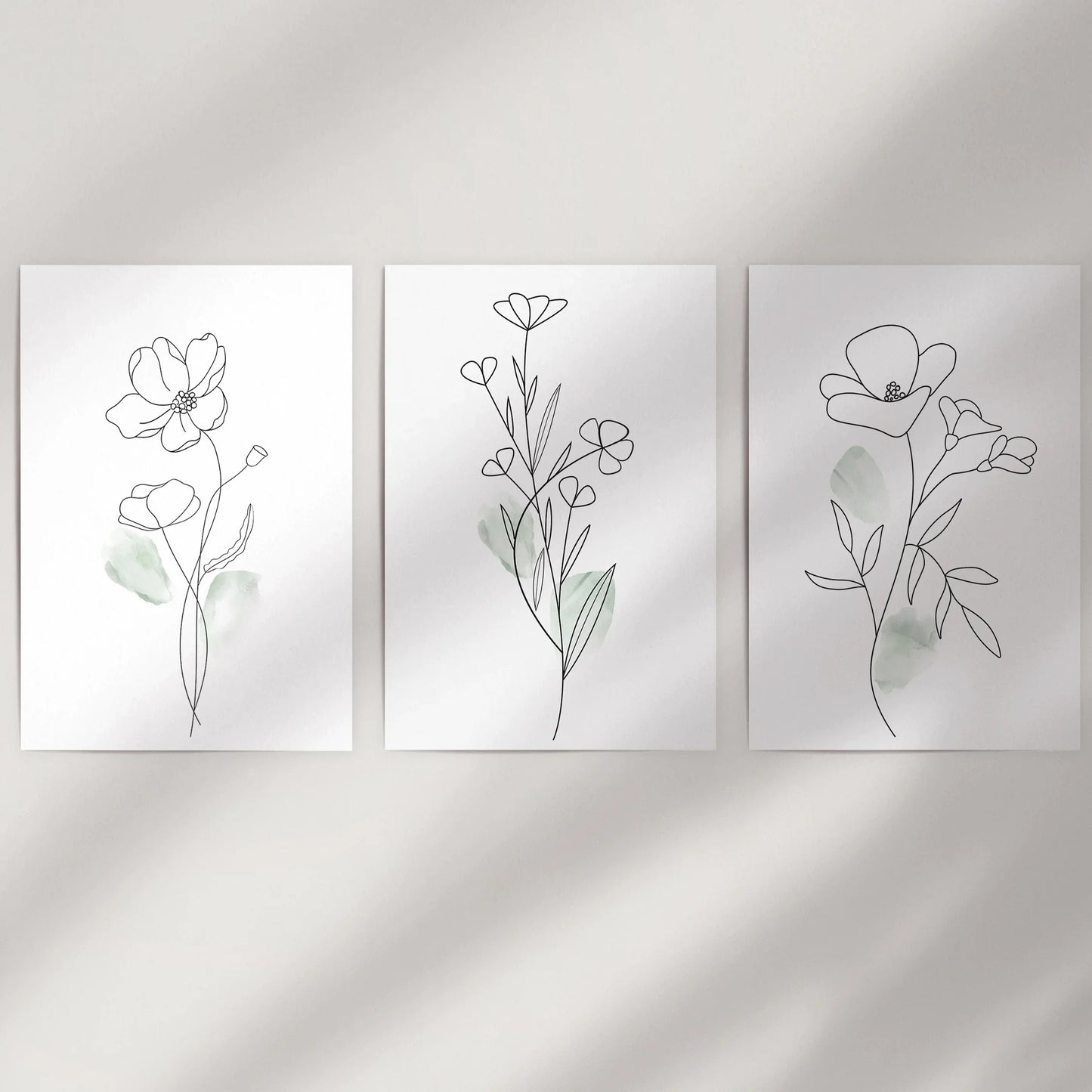 Modern Botanical Line Art Decor. 3 Piece Floral Print Set