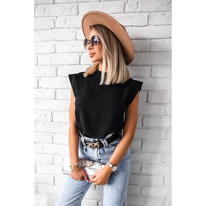 Women's Solid Color Patchwork Stand Collar Top
