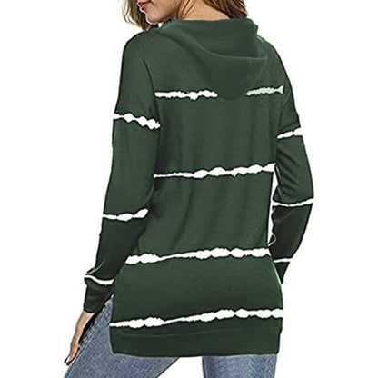 Women's Striped Printed Long Sleeve Drawstring Pullover Hoodie