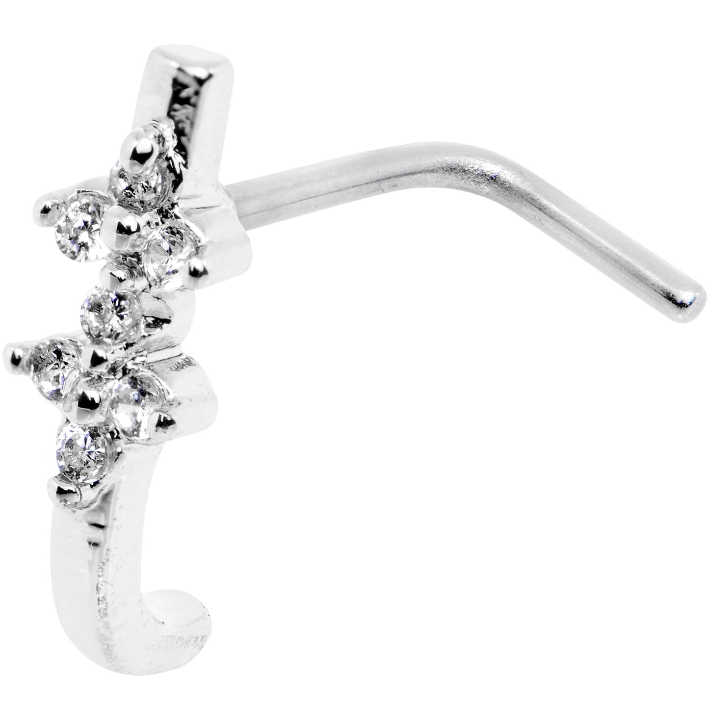 18G Clear CZ Bling Faux Hoop L Shaped Nose Ring