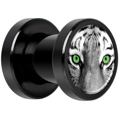 Black White Tiger Eyes Black Anodized Screw Fit Plug Set 2G