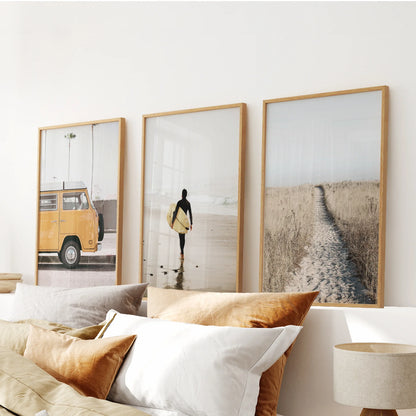 California Beach Set of 3 Prints. Surfer, Retro Van Decor