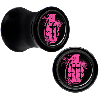 Black Acrylic Pink Grenade Saddle Plug Set 2G