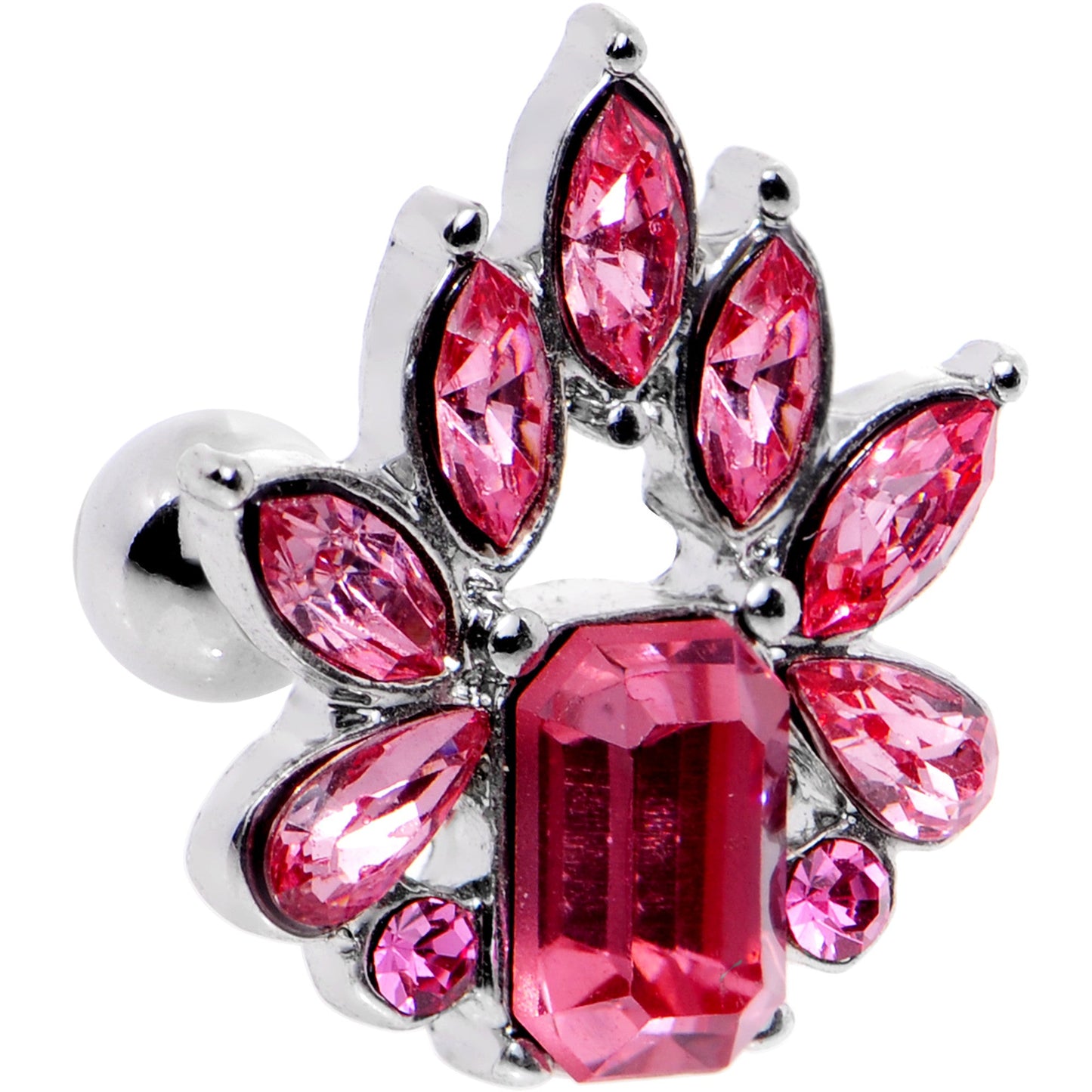 16G 1/4 Pink Gem Flower Tiara Amulet Cartilage Tragus Earring